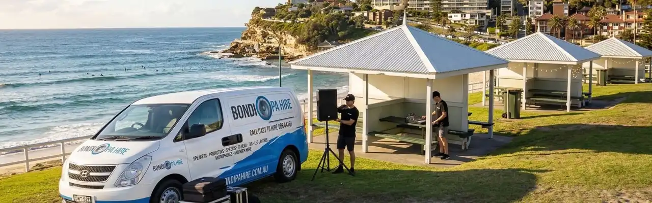 Bondi PA Hire Sydney team setting up AV gear